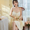 Lace pure desire long sleeping dress with chest cushion can be worn outside home clothes cotton