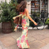 Slim fit scarf collar sexy backless strapless printed dress for women