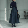 Solid color texture long sleeved elegant French dress for women