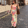 Slim fit scarf collar sexy backless strapless printed dress for women
