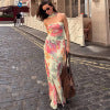 Slim fit scarf collar sexy backless strapless printed dress for women
